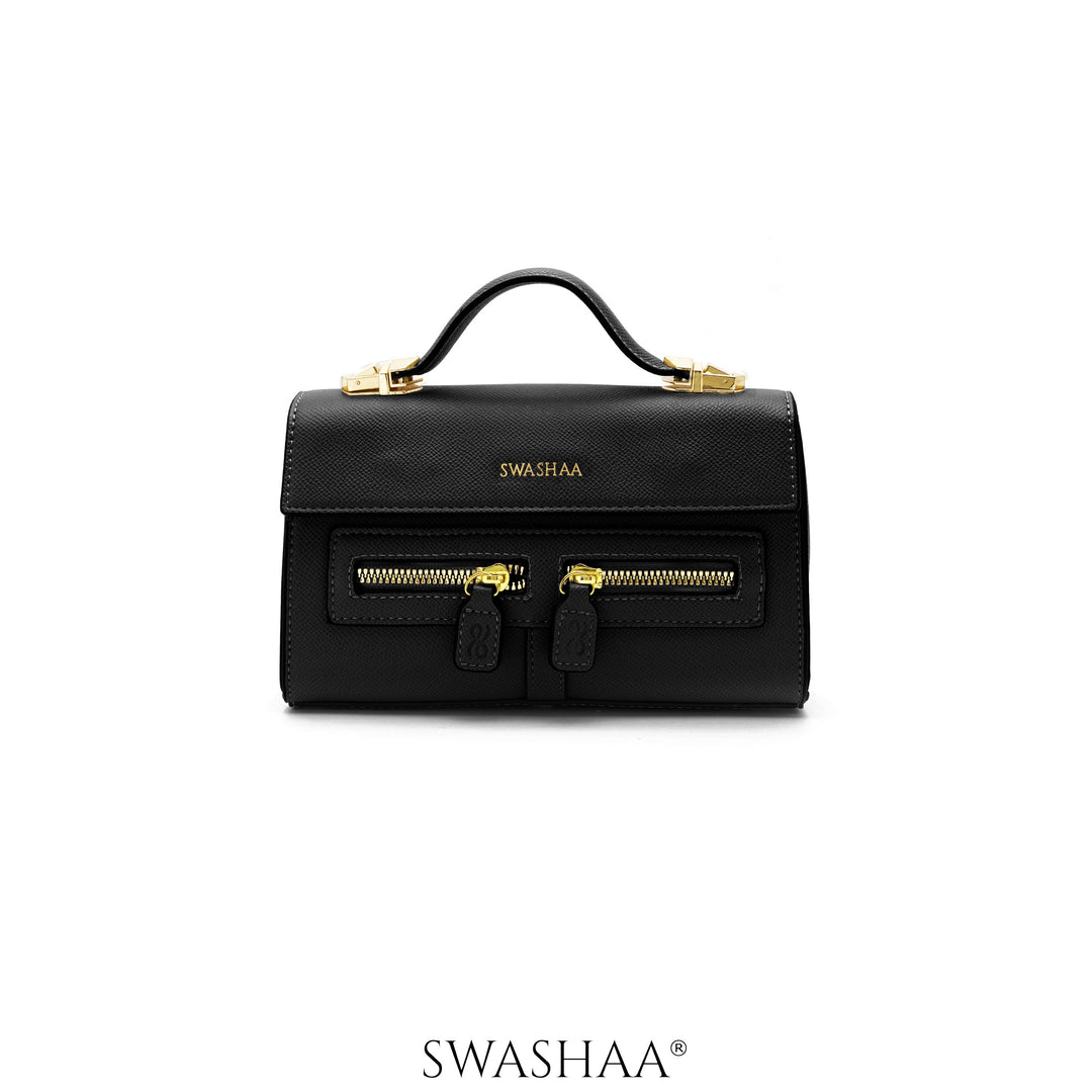 Saanvi Black Leather Sling Bag