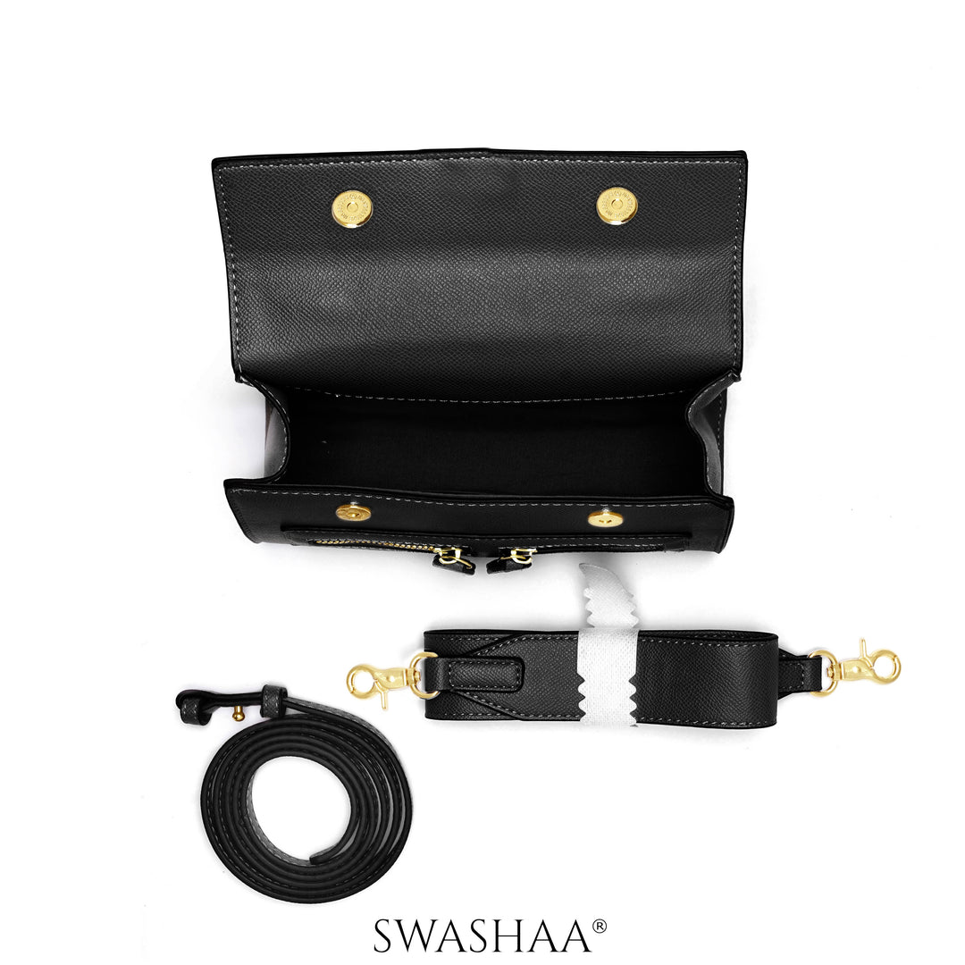 Saanvi Black Leather Sling Bag