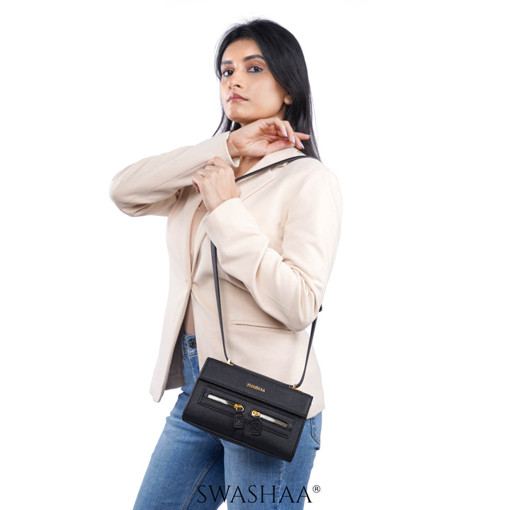 Saanvi Black Leather Sling Bag