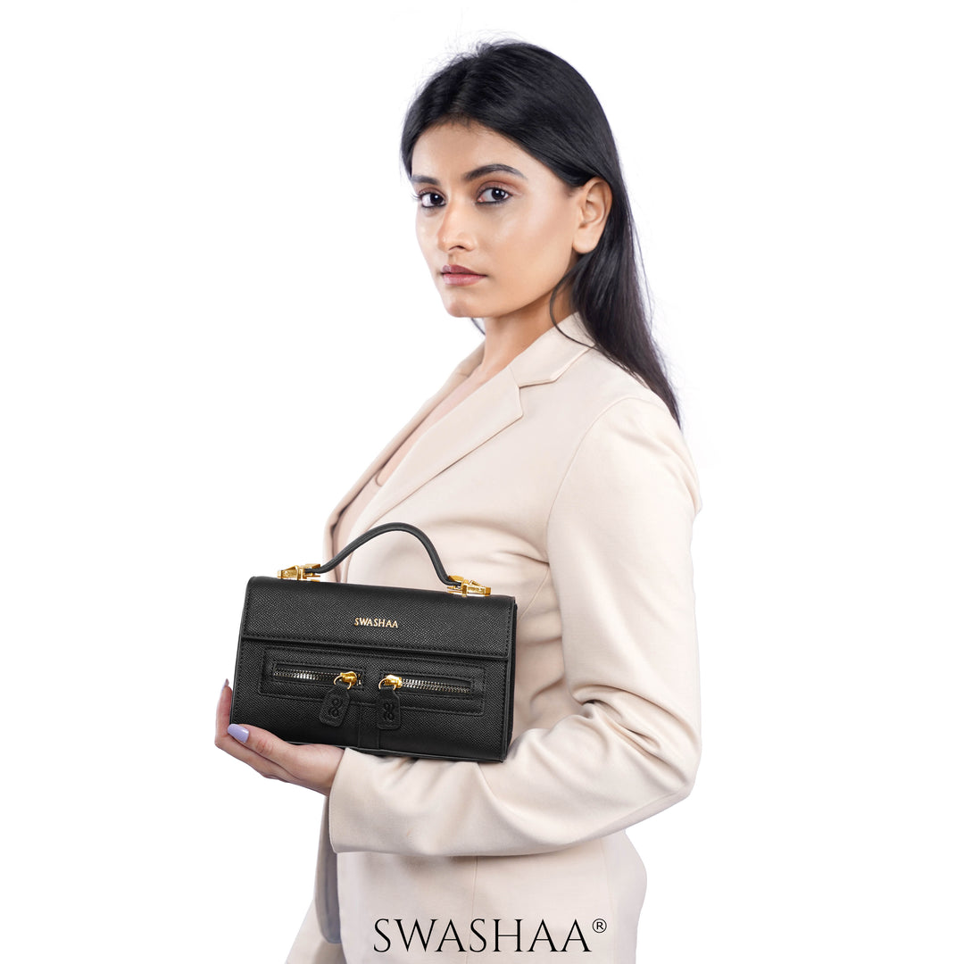 Saanvi Black Leather Sling Bag