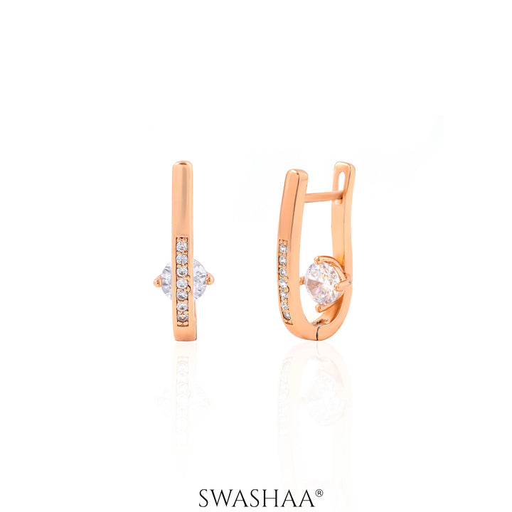 Saro Solitaire Rosegold Plated Earrings