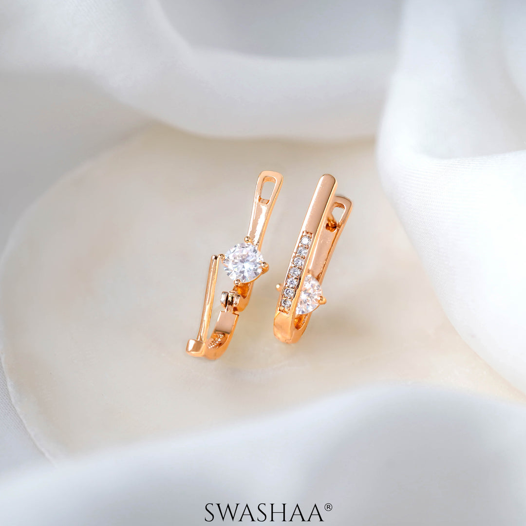 Saro Solitaire Rosegold Plated Earrings