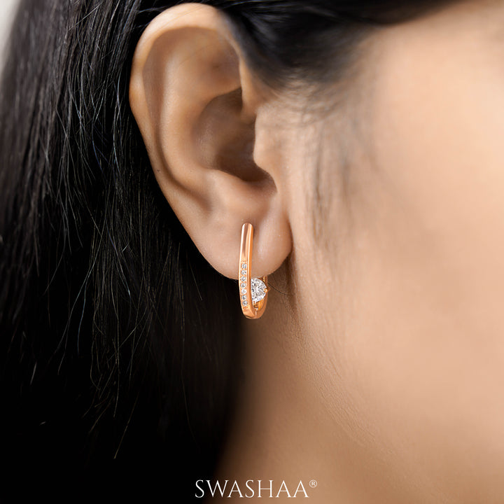 Saro Solitaire Rosegold Plated Earrings