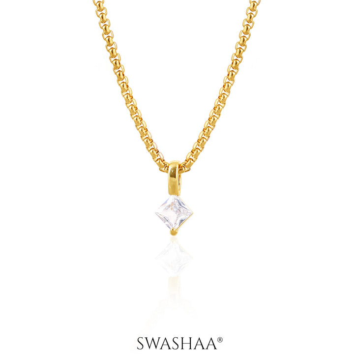 Seana Square Cut Diamond 18K Gold Plated Necklace