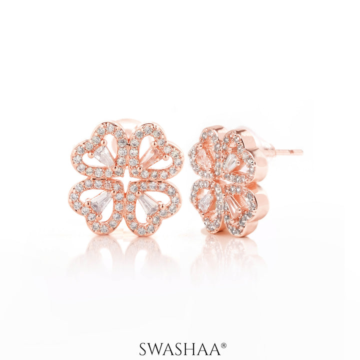 Shiny Clover Rosegold Plated Earrings