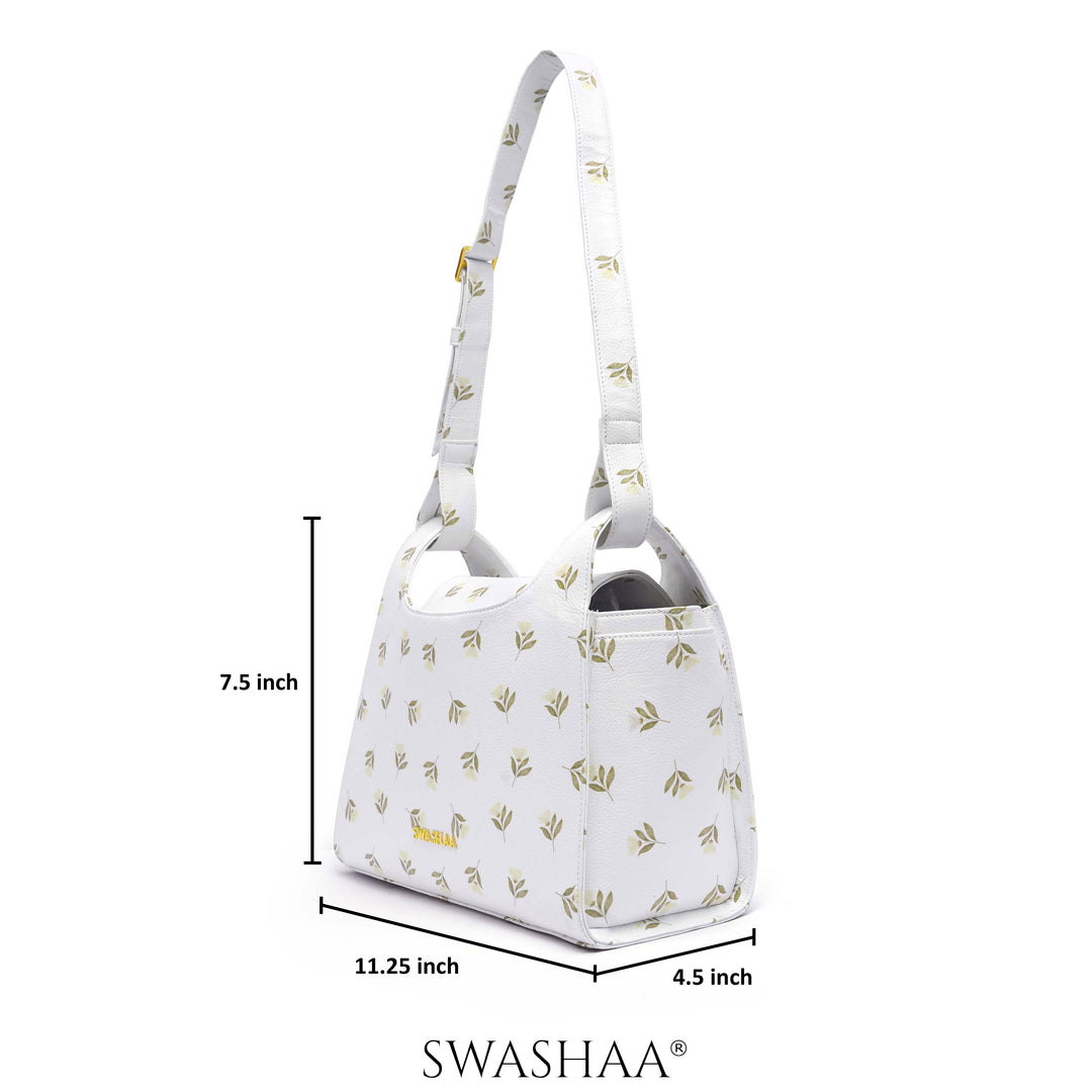 Snow Petals Leather Shoulder Bag