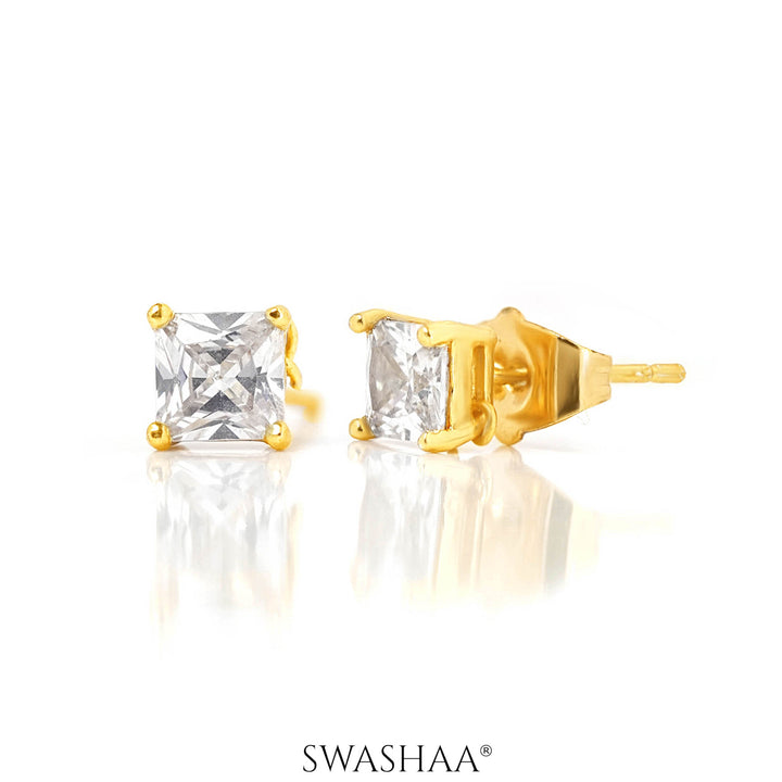 Square Solitaire 18K Gold Plated Earrings