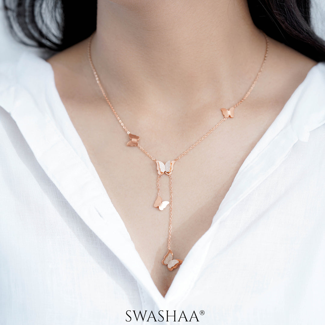 Statement Butterfly Rosegold Plated Necklace