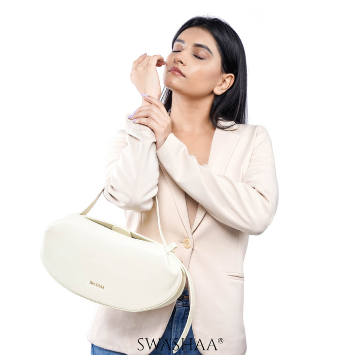 Stella White Leather Shoulder Bag