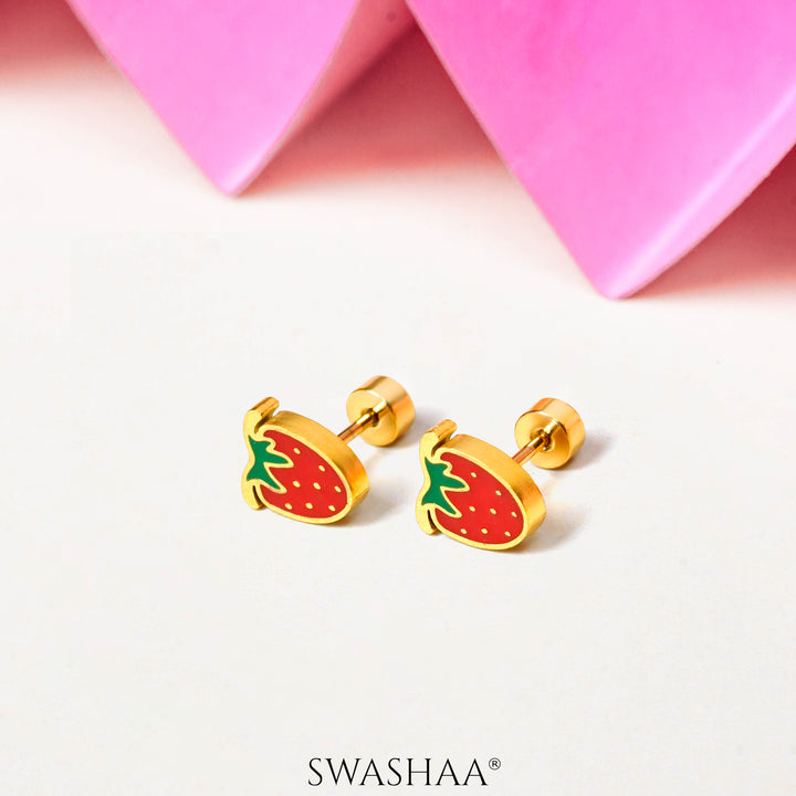 Strawberry 18K Gold Plated Kid's Earrings