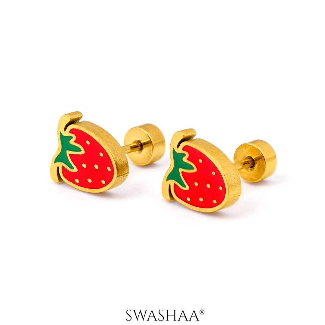 Strawberry 18K Gold Plated Kid's Earrings