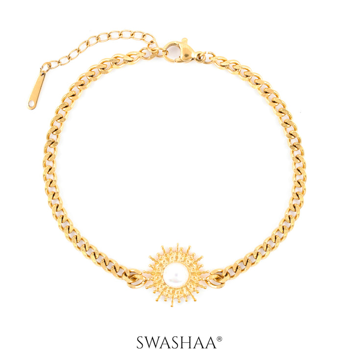 Sun And Pearl 18K Gold Plated Bracelet