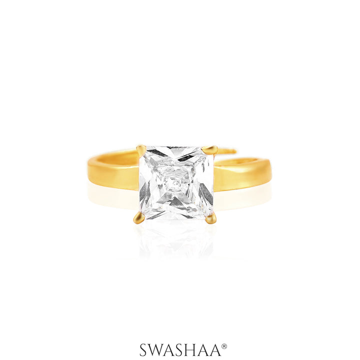 Square Solitaire 18K Gold Plated Ring