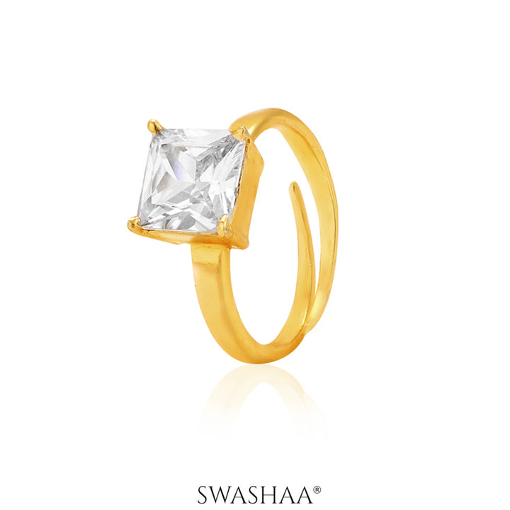 Square Solitaire 18K Gold Plated Ring