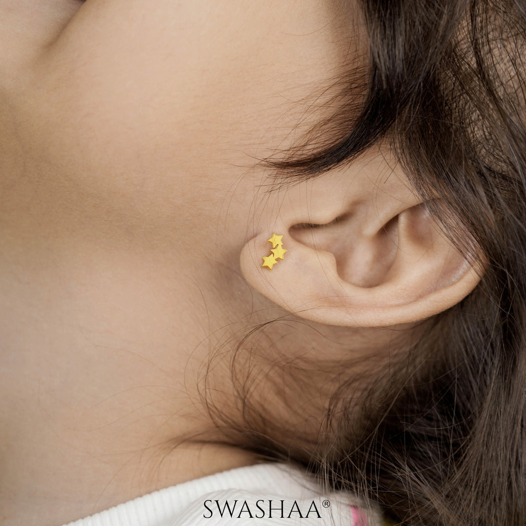 Three Star 18K Gold Plated Kid's Earrings