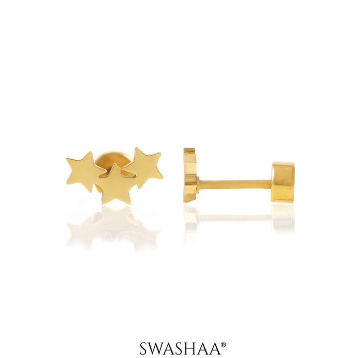 Three Star 18K Gold Plated Kid's Earrings