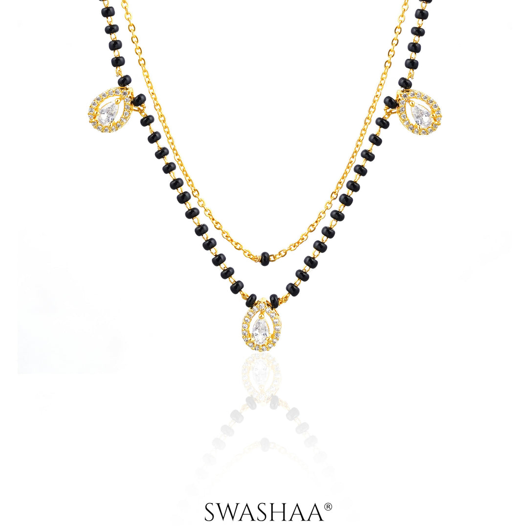 Tia Layered Teardrop Diamond 18K Gold Plated Mangalsutra