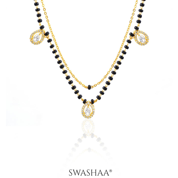 Tia Layered Teardrop Diamond 18K Gold Plated Mangalsutra