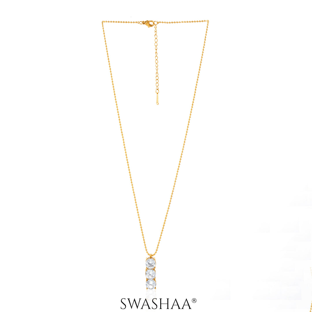 Tri Solitaire 18K Gold Plated Necklace