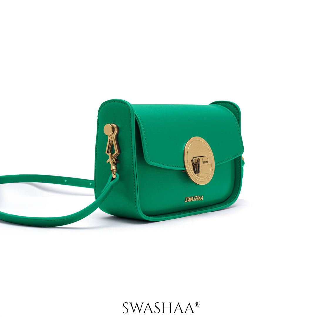 Giva Emerald Luxe Clasp Leather Sling Bag